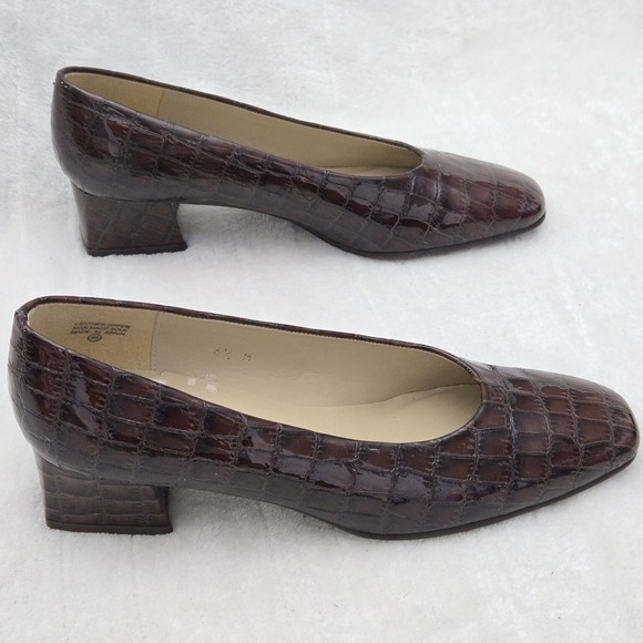 Etienne Aigner Sz 6.5 Sarah Pump‎ Croc Embossed Leather Made in Spain Block Heel - Picture 5 of 11